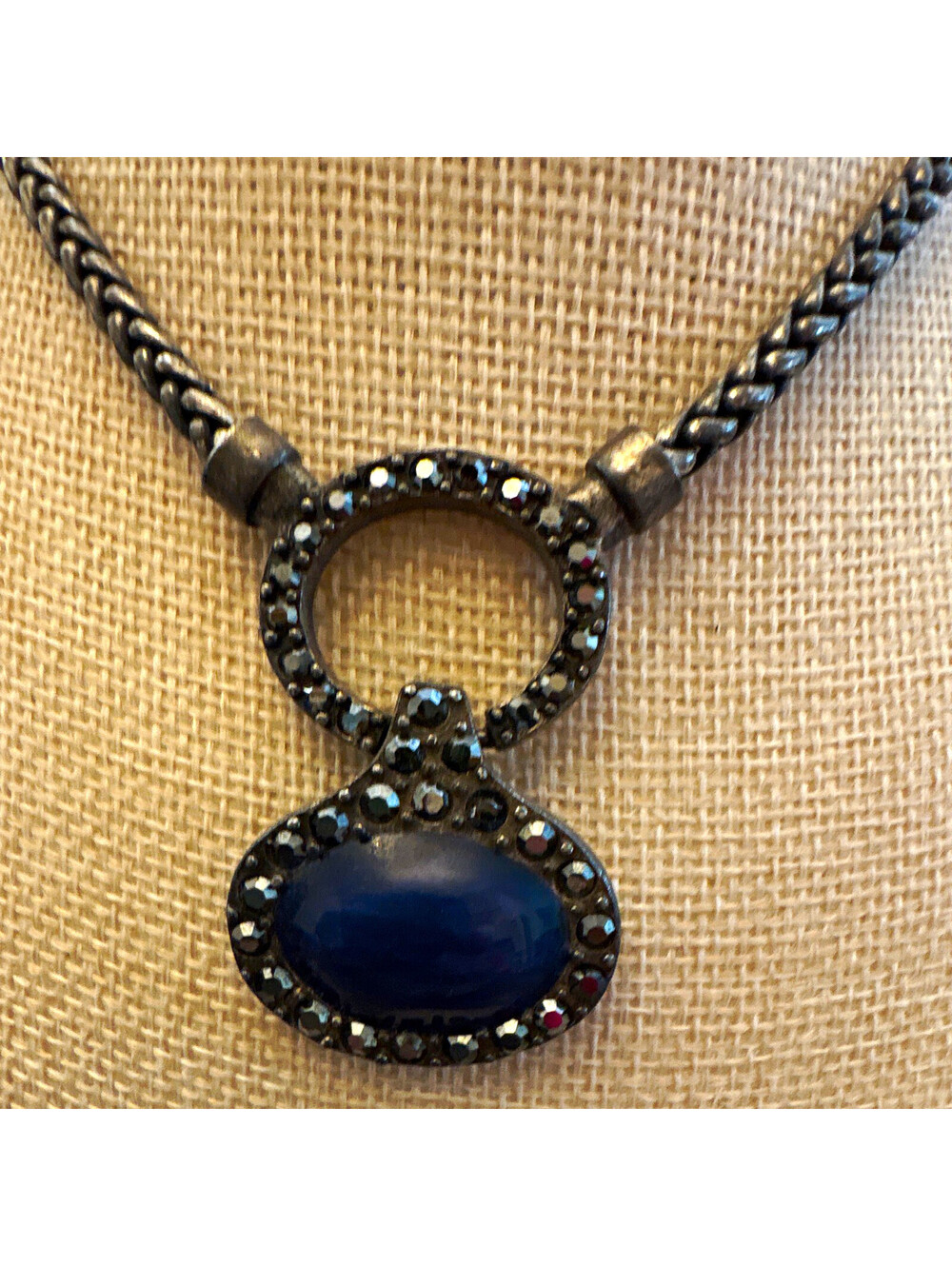 Chicos Necklace Blue Oval Crystal Adjustable 2 bracelets